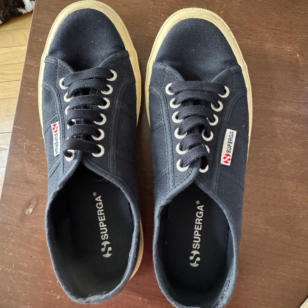 Superga Women's Navy Sneakers with Cream Sole